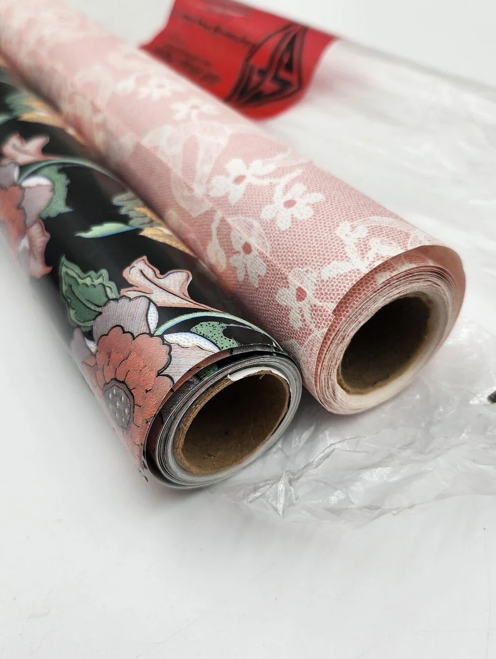 Vintage Premium  Sally Foster Pink Lace Black Floral Wrapping Paper NoS